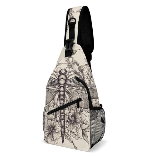 Sac à dos à bandoulière libellule florale 38x20 cm pour homme et femme