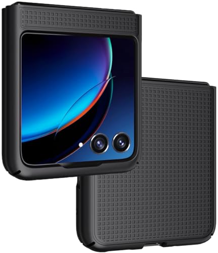 Nakedcellphone Slim Hard Shell Protector Cover [Anti-Fingerprint, Grid Texture] for Moto RAZR Plus '23 (RAZR 40 Ultra) - Black Tread