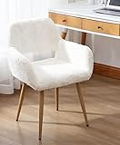 White Faux Fur Dining Chair, Mid Century Side Chairs,Vanity Chair Desk Chair Small Home Office Accen