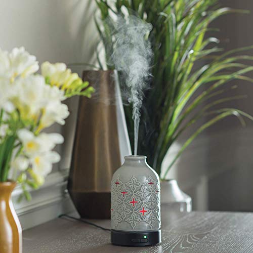 Airome Jasmine Medium Ceramic Essential Oil Diffuser|100 Ml Humidifying Ultrasonic Aromatherapy Diffuser 8 Colorful Led Lights, Intermittent & Continual Mist, Auto Shut-Off, Gray #TOP3