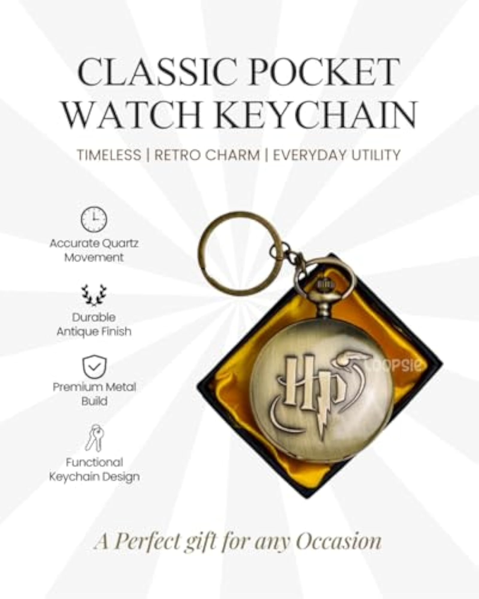 Vintage Pocket Watch Keychain Collection, Antique Bronze Finish