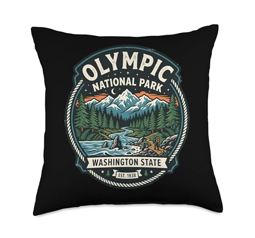 Olympic National Park Washington State Mountain Hiker Badge Throw Pillow