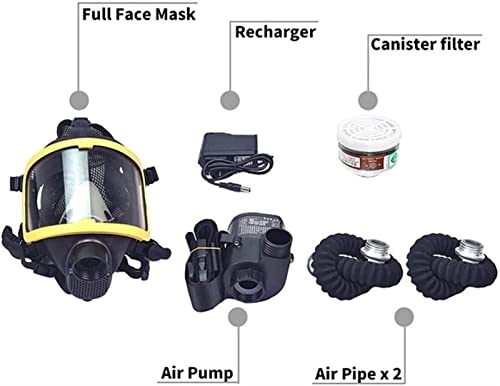 Electric Constant Flow Supplied Air Fed System Chemical Gas Dustproof Respirator Sand Blasting Grit Safety Mask with Full Face Filters for Welding, Laboratory, Paint Spray