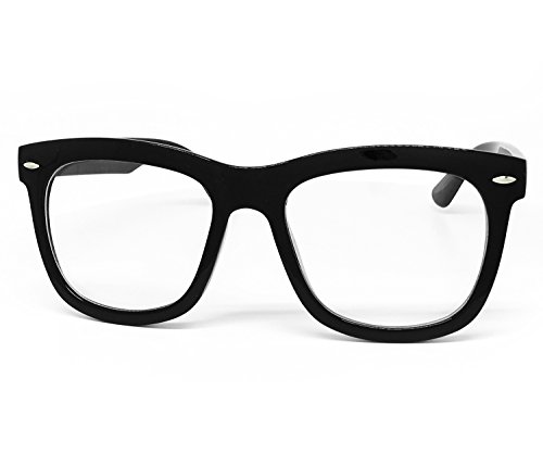 97803 Oversized Vintage Classic Nerd retro Men Women Wayfarer Clear Lens Glasses (Clear Lens, POLISHED BLACK)2