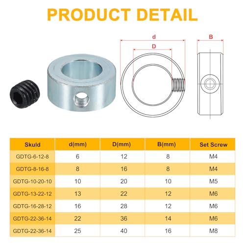 PATIKIL 16mm Bohrung Wellenkragen 28mm OD 12mm Dicke, 4 Stück Klemmring Madenschrauben Set Kohlenstoffstahl Verzinkt mit M6 Gewindestift für Automobilrobotik Maschinenbauin, Silber