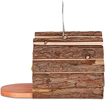 SA Products Wooden Squirrel Feeder - Natural Bark Wood Material - Hanging Nesting Feeding Station for Bird, Animals - Outdoor Garden Wild Food Storage Box for Nuts, Peanuts, Seeds, Fruit - 16x24x15cm