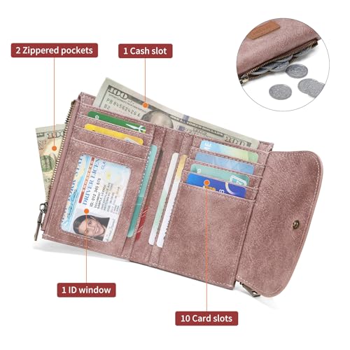 Image of SENDEFN Small Womens Wallet RFID Blocking Double Zipper Pocket Card Holder Purse