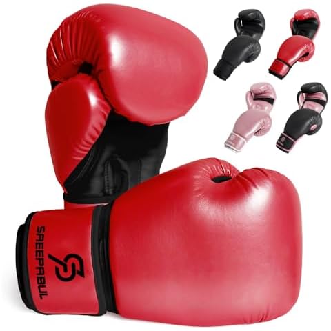 SAEEPABUL Essential Boxing Gloves for Men and Women Suitable for Boxing Kickboxing Mixed Martial Arts Maui Thai MMA Heavy Bag Fighting Training Red, 8oz Cover