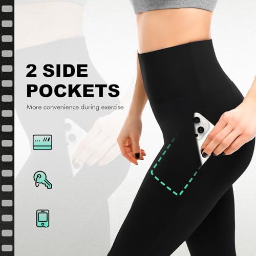 Sanpetix Leggings 3/4 pour femme avec poches, lot de 2 leggings capri taille haute pour femme, pantalon doux et extensible pour l'entraînement, la salle de sport et le yoga, noir/gris, L-XL – vue 5