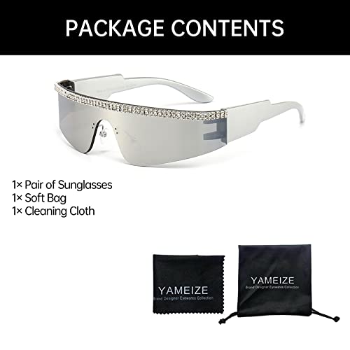 YAMEIZE Y2K Diamond Wrap Around Sunglasses - Rimless Futuristic Shield Frameless Rhinestone bling Sun Glasses for Women Men4