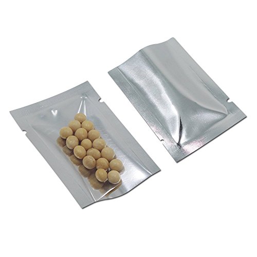 Silver Aluminum Foil Pouch Heat Seal Front Window Plastic Mini Open Top Flat Vacuum Packaging Mylar Bag Food Small Sample Mylar Storage With Tear Notch (200, 1.9X2.7 Inch) #TOP1