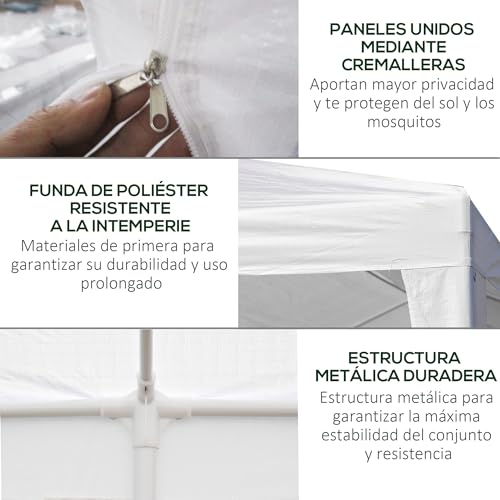 Outsunny Carpa de Jardín 6x3 m Carpa para Fiesta Cenador Desmontable Exterior con 6 Mosquiteras Laterales 2 Puertas con Cremallera Impermeable Pabellón Gazebo para Terraza Patio Playa Blanco - imagen 6