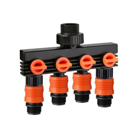 Claber 8581 4-Way Shut Off Manifold, Adapter, Black, Orange Cover