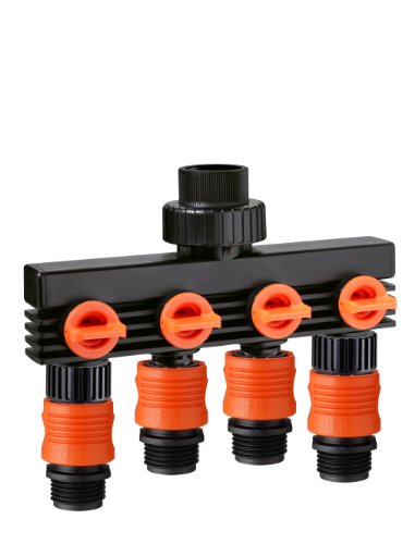 Claber 8581 4-Way Shut Off Manifold, Adapter, Black, Orange