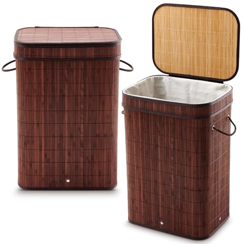 Kritkin 2 Pack 21 Gallon Bamboo Slim Trash Can with Lid Foldable (Brown)