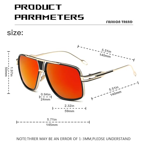 Image of Aviator Sunglasses for Men Retro Fashion Gold Oversized 70s shades