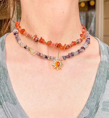 Natural Chip Stone Choker Necklace Irregular Rainbow Fluorite Beads Healing Crystal Necklace For Women #TOP4