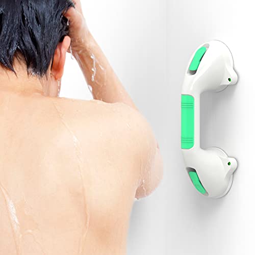 Safety+Beauty 12'' Suction Bath Safety Grab Bar With Indicators, Balance Assist Bathroom Shower Handle (White/Green,2 Pack) #TOP4