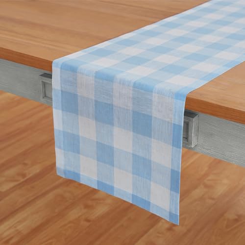Solino Home 100% Pure Linen Dining Table Runner Blue Bell Check, 14 x 72 in by Solino Home - Used condition - Image 2