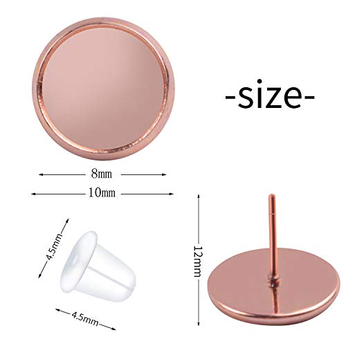 Bronagrand 50 Pieces Stainless Steel Stud Rose Gold Earring Cabochon Setting Post Cup For 8Mm And 50 Pieces Clear Rubber Earring Safety Backs #TOP1