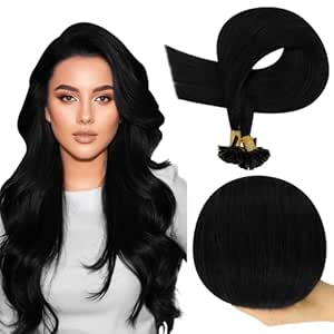 Amazon.com : Full Shine Ktip Hair Extensions Human Hair Color 1 Jet ...
