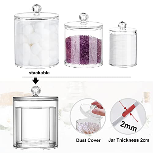 Myityard Plastic Apothecary Jars With Lid Set, 3 Pack Clear Qtip Holder Dispenser Bathroom Organizer Canisters For Cotton Swab Floss Makeup Sponges #TOP4