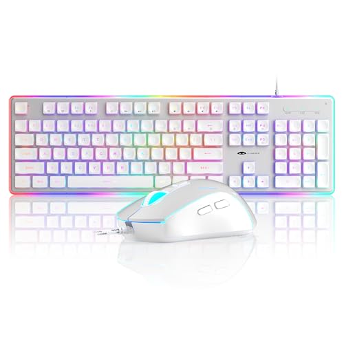 Camiysn Gaming Creamy Keyboard and Mouse, White 104 Keys RGB...