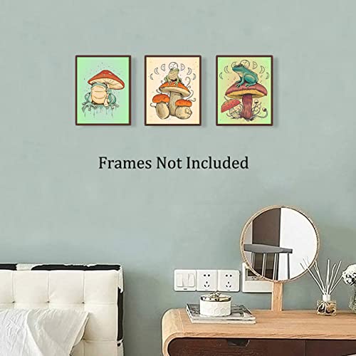 Funny Frog Posters Vintage Frog Mushroom Wall Art Prints, Retro Cute Frog Mushroom Creativity Nature Illustration Canvas Art Prints For Bathroom Bedroom Living Room Decor, Set Of 4-(8”X10”, Unframed) #TOP5
