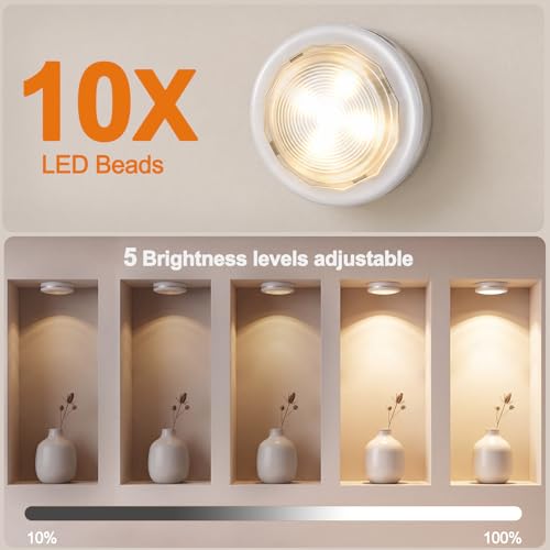 Bwaoo LED Puck Lights 6 Pack, Wireless Under Cabinet & Closet Lighting, Remote Control, 3 Lighting Modes & Brightness Dimmable, Battery Operated Touch Stick On Kitchen Cupboard Bedroom Garage by Bawoo - Used condition - Image 4