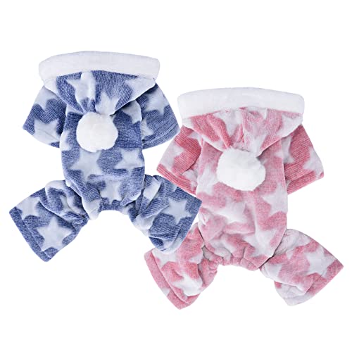 Dafuen Dog Pajamas Medium Sized Dog Onesie Flannel Puppy Pjs Winter Warm Pet Sweater Hoodie Star Plush Doggy Jumpsuit Cat Onsie Outfit Apparel Coat (Small, Blue,Pink) #TOP6