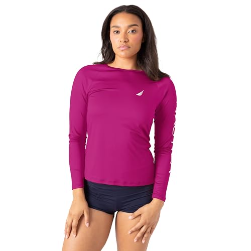 Image of Nautica Women's Long Sleeve Rashguard - Quick-Dry, UPF Protection, Swim Shirt, Pool, Beach, Hiking, Yoga, Volleyball