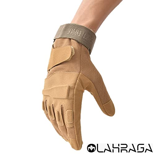 Nylon Tactical Military Gloves - Full Finger Hand Protection Knuckle Gloves For Shooting, Training, Motorcycling, Climbing, Cycling, Gym (Brown)