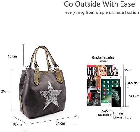 EZUK Women's Sparkling Glitter Star Medium Shopping Work Canvas Hobo Shoulder Handbag With Detchable Strap And Middle Tie Clip To Keep The Bag Always In Shape