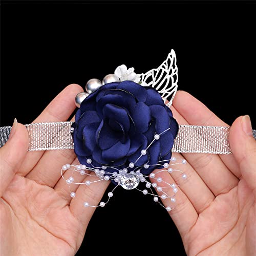 XINNI Beach Blue Wedding Bridal Bouquet Holding Toss Artificial Flower with Seashell Starfish Rhinestone Decoration Beach Wedding Bouquet Vintage for Bride and Bridesmaids (Navy Blue Set) by XINNI - Image 3