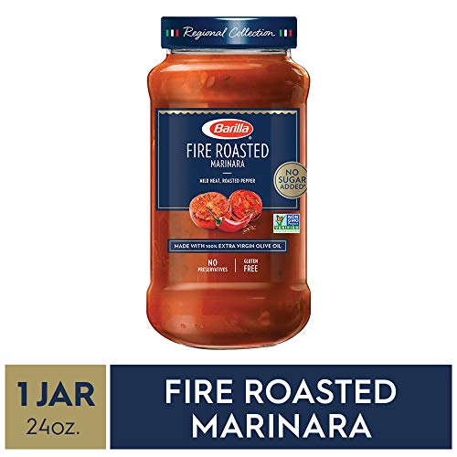 Barilla Premium Pasta Sauce Fire Roasted Marinara, 24 Ounce Jar - No Added Sugar - Made With 100% Extra Virgin Olive Oil - No Artificial Colors, Flavors Or Preservatives - Non-Gmo, Gluten Free, Kosher #TOP1