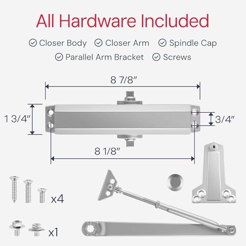 Lawrence Medium Duty Commercial Automatic Door Closer - Surface-Mounted Auto Door Closer for Home, Garage & Light Commercial Door Use - Embassy Series LH534 by Lawrence - Image 6