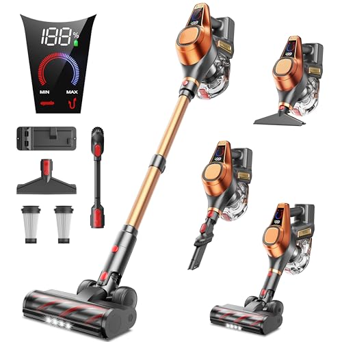 Aspirapolvere Senza Fili 45KPA/550W/60Mins Aspirapolvere Verticale Potente Aspira Briciole Antigroviglio con Grande Capacità Scopa Elettrica Senza Fili per Pavimenti/Tappeti/Peli di Animali Domestici