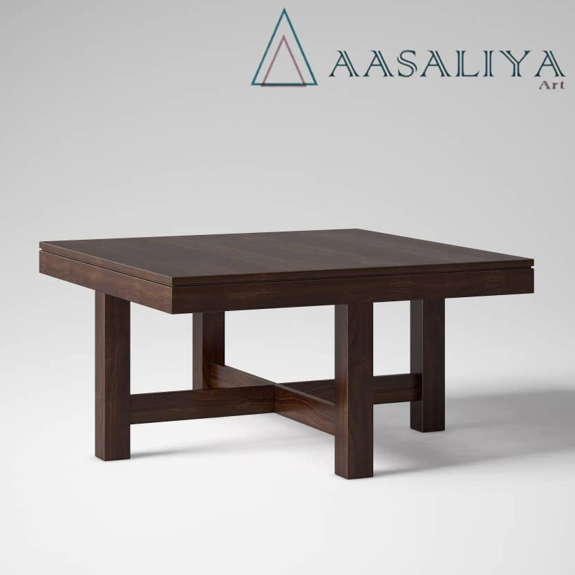 Image of AASALIYA Art Solid Sheesham Wood Coffee Table with 4 Stool | Square Centre Table with Stool | Center Table with 4 Stools for Living Room | Patio Table with 4 Puffy for Home | Rosewood, Brown Espresso