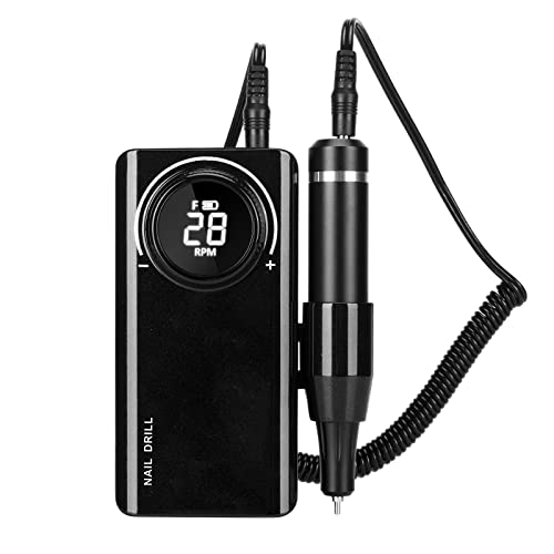 Nail Drill, DELIFO Professional Portable Acrylic Nail Drills 35,000RPM Rechargeable Electric LCD HD Display Nail Drill Machine kit with 6 Metal Drill Bits for Manicure Pedicure Exfoliating