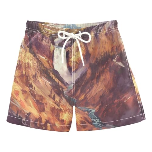 Aflyko Boys Board Shorts Yellowstone National Park Valley Fashion Youth Swim Shorts, Relaxed Fit for Beach Holidays and Pool Parties, X-Large Multicolor