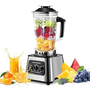 Batidora de Vaso de 6000W, 2 en 1Profesional Licuadora de 2L, Licuadoras Para Zumos y Batidos con 9 Velocidades, Cuchillas 4 Filos de acero inoxidable Blender,Función de Limpieza Automática (A)