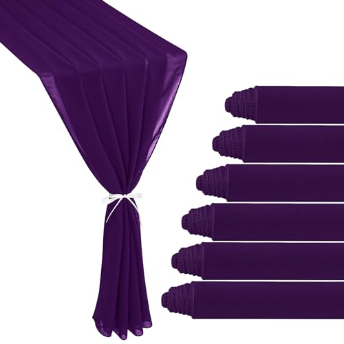 6 Pack 10Ft Dark Purple Chiffon Table Runner 29x120 Inches Sheer Fabric Table Runner Romantic Wedding Runner for Thanksgiving Christmas Bridal Shower Decorations(Dark Purple) by JALANCY - Used condition - US$23.36