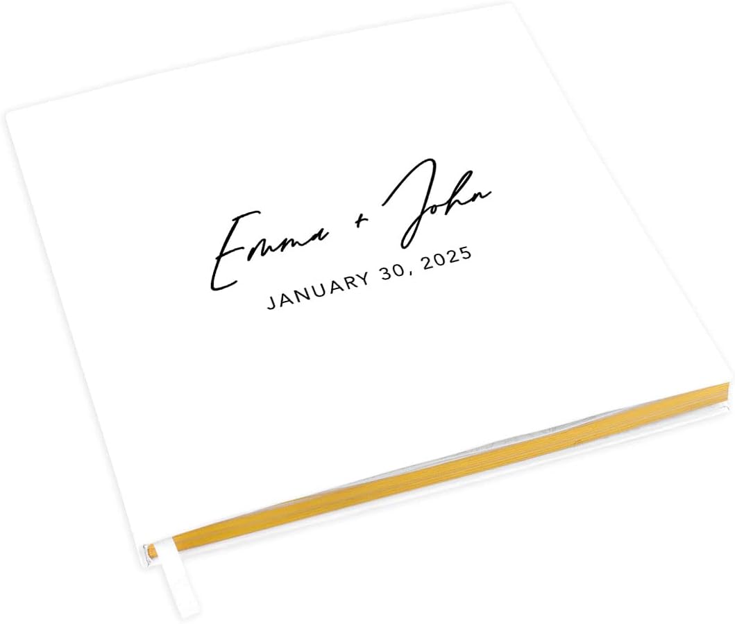 Andaz Press Personalized Wedding Guestbook with Gold Accents, Minimal Custom Guestbook, White Guest Sign-in Registry, 120 Pages 8.5" X 8.5" Wedding Guest Book Photo Album, Custom Guest Book