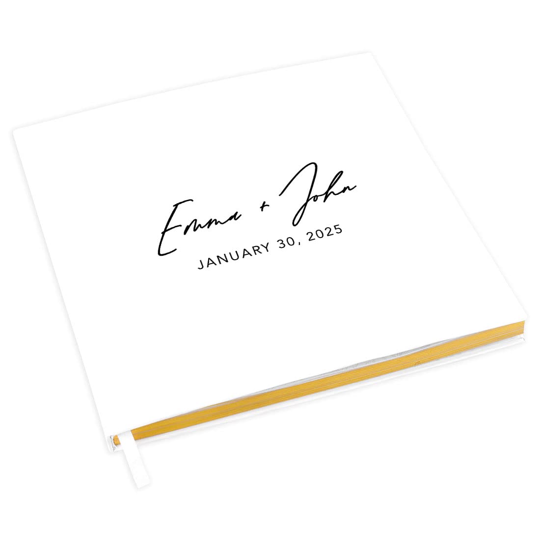 Andaz Press Personalized Wedding Guestbook with Gold Accents, Minimal Custom Guestbook, White Guest Sign-in Registry, 120 Pages 8.5" X 8.5" Wedding