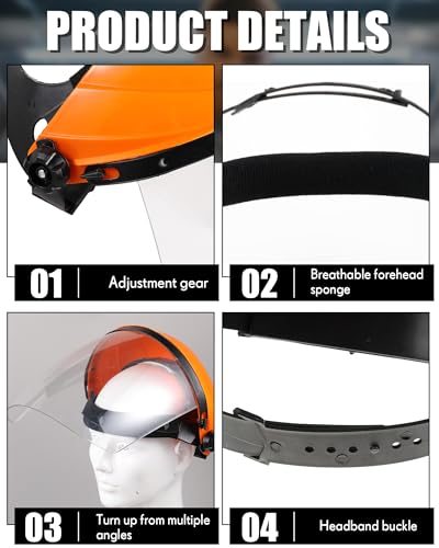 Image of Tellegloww 8 Pack Safety Face Shield for Grinding Cutting Work, Orange