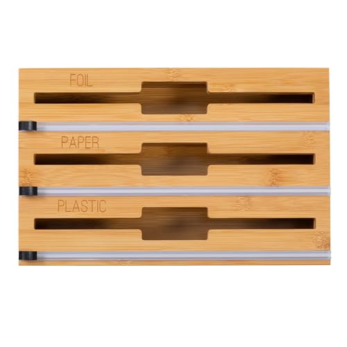 Honey Can Do 3-In-1 Bamboo Food Wrap Organizer With Safety Cutter | Plastic, Wax, Paper and Foil Holder KCH-09858 Natural by Honey-Can-Do - Used condition - US$19.63