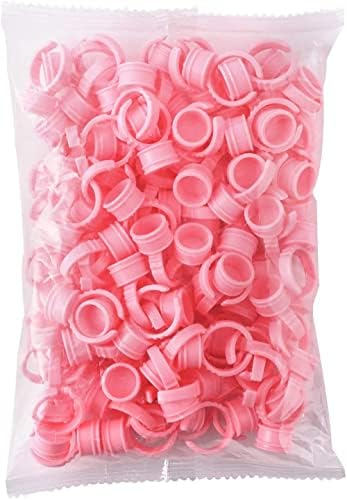 Geviro 100 PCS Eyelash Glue Holder Disposable Plastic Glue Ring Cups Pigment Rings Makeup Glue Holder Rings Nail Art Polish Holders Tattoo Rings Cups Beauty Tool