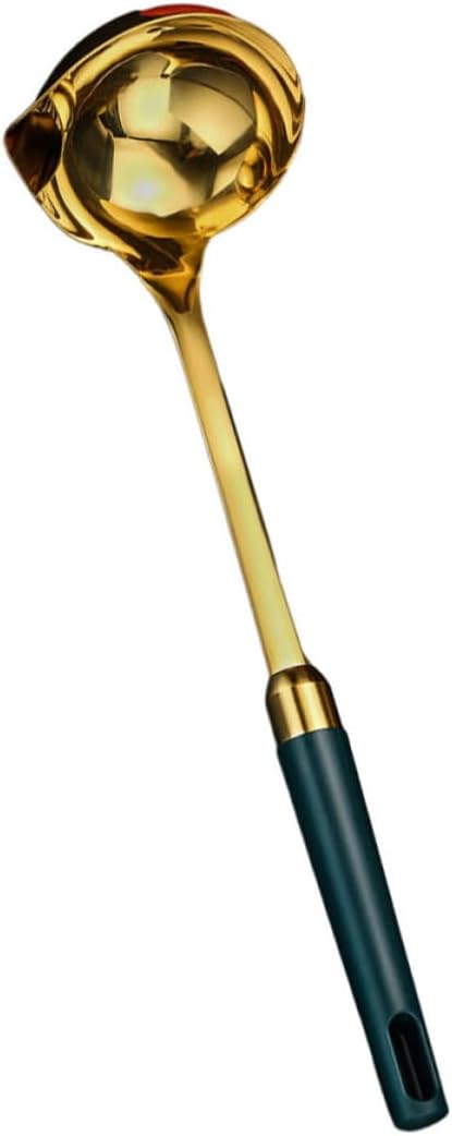Golden Soup Ladle with Stainless Steel and Plastic, Practical Oil Separator Spoon for Filtering Oil Residue, Kitchen Cookware for Hotpot and Soup Serving