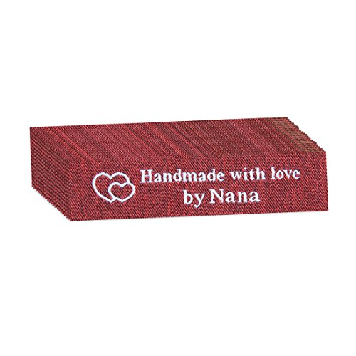 Wunderlabel Handmade with Love by Nana Granny Mix Thread Craft Art Fashion Woven Ribbon Ribbons Tag Clothing Sewing Sew Clothes Garment Fabric Material Embroidered Label Tags, White on Red, 25 Labels - Thumbnail 4
