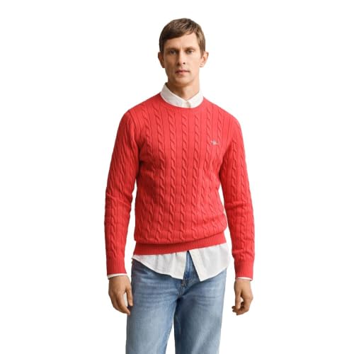 Image of GANT Men's Cotton Cable C-Neck Pullover, Rose-red, XL